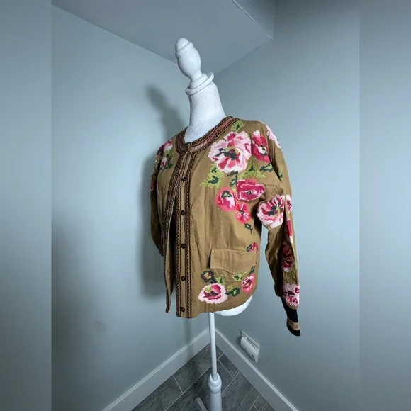Anthropologie Floral Embroidered Boho Bomber Jacket Size XS - Picture 6 of 15